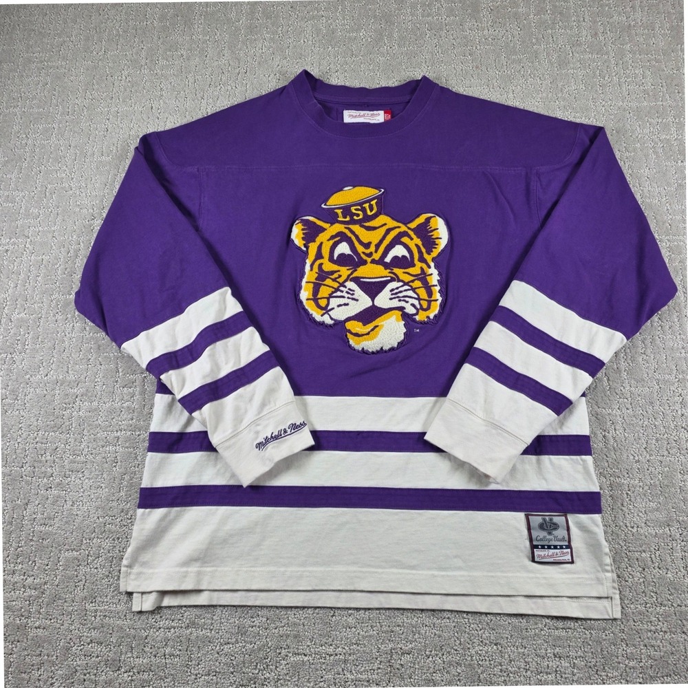Mitchell & Ness LSU Tigers College Vault Striped Long Sleeve Shirt Mens Large